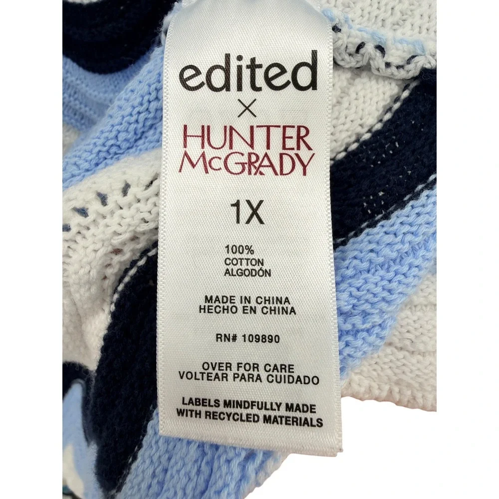 Hunter McGrady x Edited Blue White Chevron Crochet Knit Set Top XXL Shorts 1X